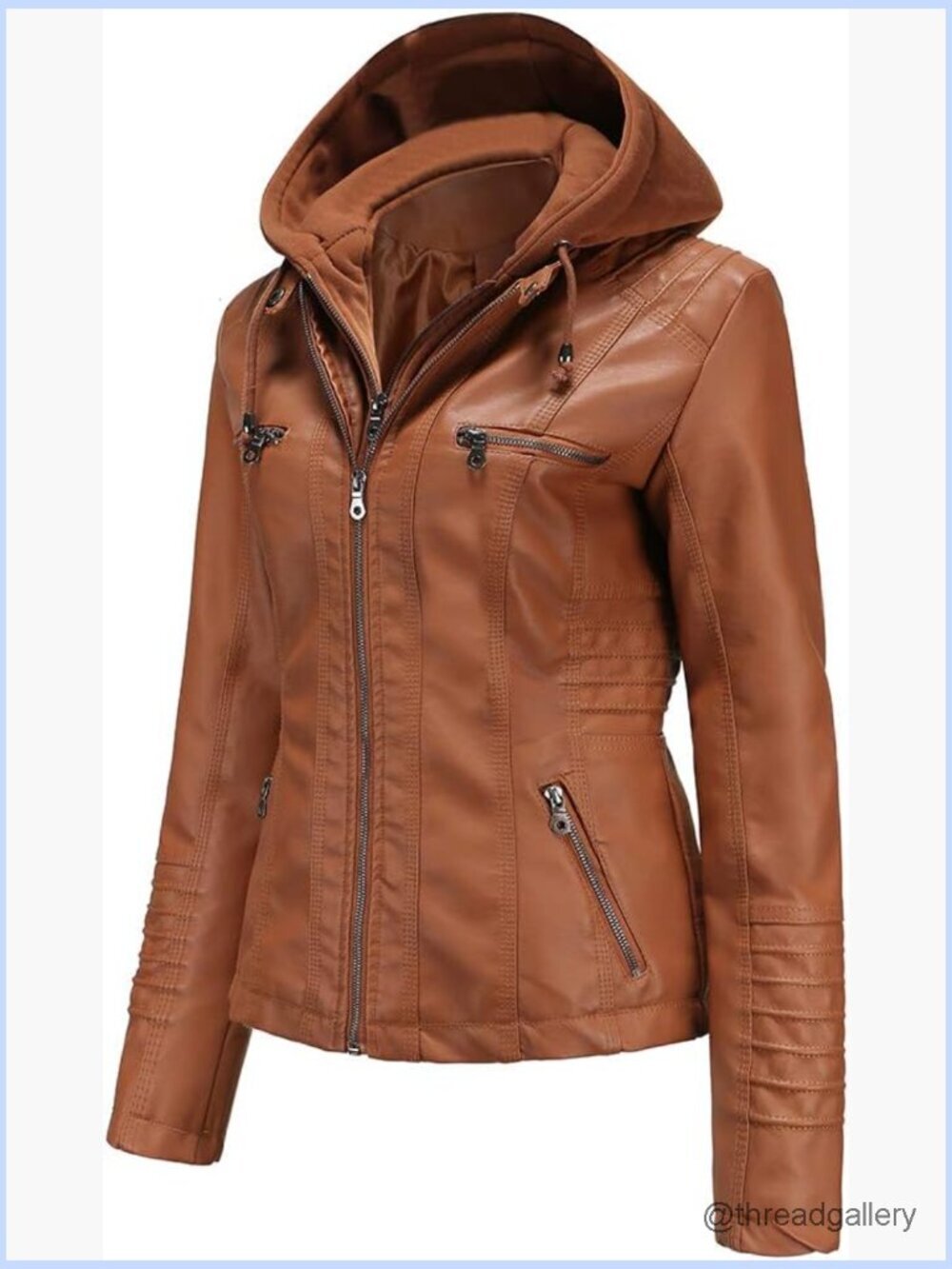Faux Leather Motorcycle Jacket with Removable Hood Plus Size